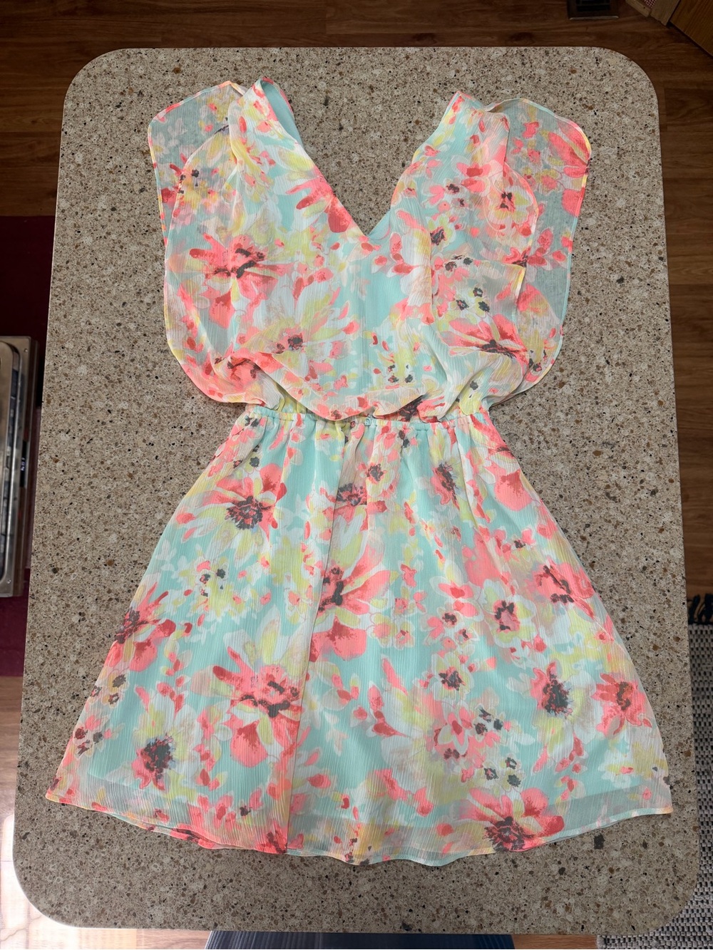 Candie's Mint and Coral Floral V-Neck Girls Dress